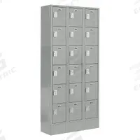LOCKUP Box Locker: 36 in x 18 in x 82 in, 6 Tiers, 3 Units Wide, Louvered, Electronic Keypad, Gray (MPN LUPE-3W6T-LV1S-02-31-A). Key specifications — Locker Color: Gray; Door Type: Louvered; Brand: LOCKUP; Assembled: Assembled; Color Family: Gray.