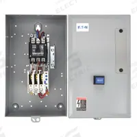 EATON Definite Purpose Magnetic Motor Starter: Non-Reversing, 3 Poles, 50 A, 208-240V AC Coil (MPN A25CGE50B). Key specifications — Brand: EATON; Thermal Units Required: 3 Thermal Units Required (Not Included).