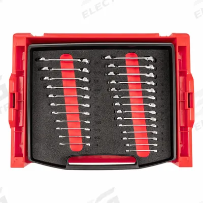TEKTON Combination Wrench Set: Steel, Chrome, 25 Tools, Offset - SAE & Metric 12-Point Combination Wrench Sets