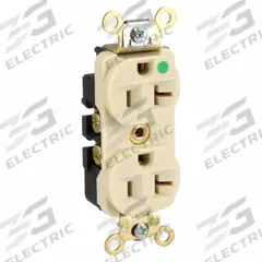 HUBBELL Receptacle: Hospital Grade Fed. Spec., Duplex, 5-20R, Ivory, 125V AC, 20 A, 2 Pole / 3 Wire (MPN HBL8300ILI)