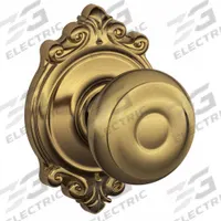 SCHLAGE Door Lockset: Passage Knob Locksets, Brass (MPN F10 GEO 609 BRK). Key specifications — Lockset Style: Brookshire.