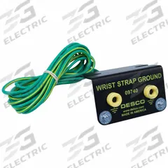 DESCO Grounding Block: 10 ft Cord Lg, Ring Terminal, Straight, Double Banana Jack, Dual-Wire (MPN 09740). Key specifications — Cord Shape: Straight; Plug Connection: Double Banana Jack; Cord Construction: Dual-Wire; Brand: DESCO.