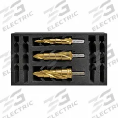 HOLEMAKER TECHNOLOGY Step Drill Bit Set: 3 Pc, 5/16" to 1-1/16", TiN-Coated HSS, 135° Point (MPN 506050-SET1). Key specifications — attr1239018: HOLEMAKER TECHNOLOGY; attr1239053: Impact Rated; attr1239061: 5/16 in to 1-1/16 in.