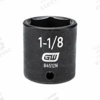 GEARWRENCH General Purpose Impact Sockets: 1/2 in Drive Size, SAE, 1 1/8 in Socket Size, 6-Point (MPN 84512N). Key specifications — attr1215501: GEARWRENCH; attr1215515: Black Oxide; attr1215518: 1-1/8 in.
