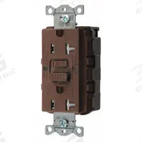 HUBBELL GFCI Receptacle: Decorator Duplex, 5-20, Brown, GFCI, 125V AC, 20 A, 2 Pole / 3 Wire (MPN SNAPGFTW20)