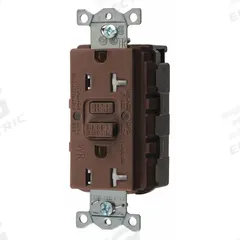 HUBBELL GFCI Receptacle: Decorator Duplex, 5-20, Brown, GFCI, 125V AC, 20 A, 2 Pole / 3 Wire (MPN SNAPGFTW20)