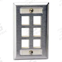 HUBBELL PREMISE WIRING Wall Plate: Gray, 1 Gang, 6 Port, Flat Module, Stainless Steel, Vertical (MPN SSFL16). Key specifications — Brand: HUBBELL PREMISE WIRING; Material: Stainless Steel; Color: Gray; Compatible Connector Type: Keystone Jack Modules; Outlet Orientation: Vertical; Module Style: Flat.