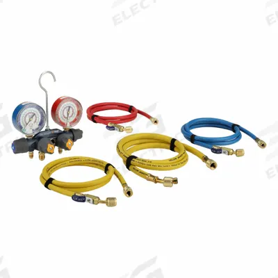 YELLOW JACKET Manifold Gauge: 4 Valves, Series Titan, 3 1/8 in Gauge - Analog Manifold Gauge Kits