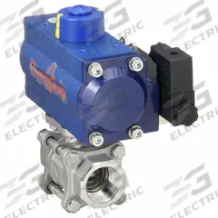 DYNAQUIP CONTROLS Pneumatically Actuated Two-Way Ball Valve: 1 in, Stainless Steel, FNPT x FNPT (MPN P3S25AJDA052A). Key specifications — Brand: DYNAQUIP CONTROLS; Pilot Solenoid Voltage: 115V AC.