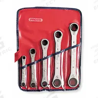 PROTO Box End Wrench Set: Alloy Steel, Chrome, 5 Tools, 1/4 in to 7/8 in Range of Head Sizes, Pouch (MPN J1190A). Key specifications — attr324927: PROTO; attr309452: Pouch; attr309451: No; attr309461: Chrome; attr309460: Alloy Steel; attr309463: No; attr309449: 1/4 in to 7/8 in.