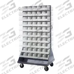 QUANTUM STORAGE SYSTEMS Mobile Louvered Floor Rack: 36 in x 24 in x 72 in, 120 Bins Included, Clear (MPN QMD-36H-230CL). Key specifications — Bin Width: 5-1/2 in; Color: Gray; Caster Wheel/Configuration: (2) Swivel; Bin Color: Clear; Bin Depth: 10-7/8 in; Bin Height: 5 in; Includes: Pull Handle; Brand: QUANTUM STORAGE SYSTEMS.