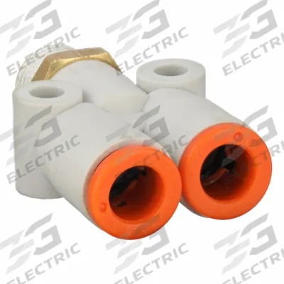 SMC Push-Fit Wye Fitting: 1/4 in OD x 1/4 in OD x 1/8 in Pipe x 1/4 in Pipe Size - Polybutylene & Brass Tube Fittings