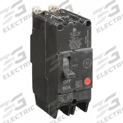 GE Molded Case Circuit Breaker: 60 A Amps, 14kA at 277/480V AC, Fixed, Lug - TEY-Frame GE Molded Case Circuit Breakers