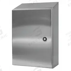 WIEGMANN Sloped Top Enclosure: 304 Stainless Steel, 20 in x 20 in x 12 in, NEMA 12/13/3R/4/4X (MPN N412202012CSSST). Key specifications — Brand: WIEGMANN; Closure Method: 1/4-Turn Latch; Enclosure Material: 304 Stainless Steel; Knockouts: Not Included.