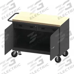 DURHAM MFG Mobile Cabinet Workbench: 48 in x 24 in, Butcher Block, 1,200 lb Overall Load Capacity (MPN 3415-MT-FL-95). Key specifications — Included Components: Handle on Side; Assembly: Fully Assembled; Brand: DURHAM MFG.