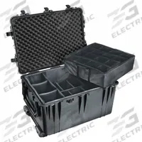 PELICAN Protective Case: 19 5/8 in x 28 1/4 in x 17 5/8 in Inside, Dividers, Black, 4 Wheels, IP67 (MPN 1664). Key specifications — Handle Style: Retractable; Brand: PELICAN; Case Closure Type: Double Throw.