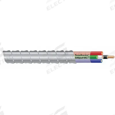 SOUTHWIRE Metallic Clad Building Cable: 10 AWG, 3 Conductors, Copper, 250 ft, Aluminum - Low-Profile Metal-Clad Cables