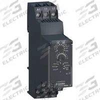 SCHNEIDER Time Delay Relay: DIN-Rail Mounted, 24 to 240V AC/DC, 8 A, 6 Pins/Terminals (MPN RE22R2QGMR). Key specifications — Contact Rating (DC): 8 A @ 24V; Delay Function: Star-Delta; Input Voltage: 12 to 240V AC/DC; Brand: SCHNEIDER.