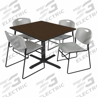 CAIN Cafe/Breakroom Table: Laminate, Walnut, 29 in Overall Ht - Max, 48 in Overall Wd - Movable Table & Chair Kits
