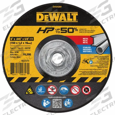 DEWALT Depressed Center Cut-Off Wheel: Type 27, 6" x 0.045" x 5/8"-11, Aluminum Oxide - General Purpose Cut-Off Wheels for Carbon & Stainless Steel