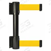 TENSABARRIER Belt Barrier: Fixed Mounting Plate, 7 1/2 ft Belt Lg, Pattern, Yellow, No Legend (MPN 896T2-33-STD-Y5X-C). Key specifications — Frame Color: Black; Brand: TENSABARRIER; Belt Color: Yellow.