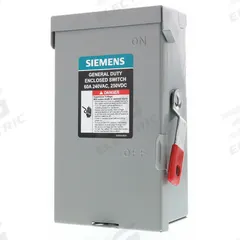 SIEMENS Safety Switch: Non-Fusible, 60 A, Three Phase, 240V AC, Galvanized Steel, Indoor (MPN GNF322A). Key specifications — attr867131: SIEMENS.