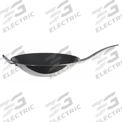 VULCANO Wok Pan: Non-Stick, 13 3/4 in Top Dia, Stainless Steel, Silver, Stainless Steel - Woks