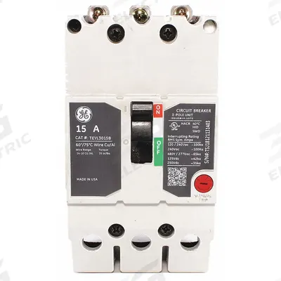 GE Molded Case Circuit Breaker: 15 A Amps, 65kA at 277/480V AC, Fixed, Lug - TEY-Frame GE Molded Case Circuit Breakers