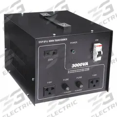 APPROVED VENDOR Step Up/Step Down Voltage Converter: 3 kVA Power Rating, Single Phase, 50/60 Hz (MPN 30C523). Key specifications — Frequency: 50/60 Hz; Protective Device: Circuit Breaker; Voltage Conversion: 110 to 220V AC; Brand: APPROVED VENDOR; Phase: Single.