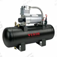 VIAIR CORPORATION Portable Air Compressor: Oil Free, 2 gal, Horizontal, 0.31 hp, 0.76 cfm @ 90 psi (MPN 20005). Key specifications — attr48686: Oil Free; attr48685: 12V DC; attr48689: 0.51 cfm @ 150 psi; attr48678: 20.0 A; attr48688: Safety Valve; attr48671: VIAIR CORPORATION; attr124308: Standard (75 dBA or more).