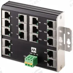 MURRELEKTRONIK Ethernet switch: Unmanaged, Wall, 16 Ports, RJ45, 100 mbps/Ethernet, IP20 (MPN 58905). Key specifications — Port Type: RJ45; Manufacturer Part Number: 58905; Brand: MURRELEKTRONIK; Features: Auto-Negotiation; IP Rating: IP20; Product Type: Ethernet Switch; Mounting Location: Wall; Network Interface: 100 mbps.