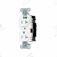 HUBBELL Receptacle: Hospital Grade, Duplex, 5-20R, White, 125V AC, 20 A, 2 Pole / 3 Wire (MPN 8300STW)