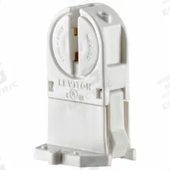 LEVITON Lampholder: Lamp Holder, Miniature Bi-Pin (G5), 120 W Watt, 600V AC Volt, White (MPN 13654-TWP). Key specifications — attr234509: Miniature Bi-Pin (G5); attr234515: 600V AC; attr327041: Lamp Holder; attr239872: LEVITON; attr234516: White; attr234535: With Panel Locator Post.