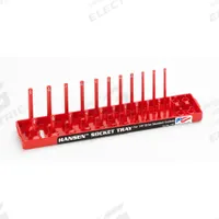 HANSEN Socket Tray: Red, 2 3/16 in Overall Wd, 26 Posts/Slots, Plastic, Sockets (MPN 1401). Key specifications — attr1125348: Plastic; attr1125346: HANSEN; attr1125347: Red; attr1136588: Sockets; attr1125364: Socket Tray.