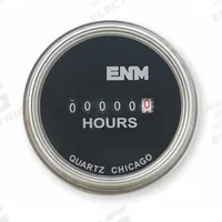 ENM Hour Meter: Hour Meters, Front Panel Mounting, Analog, 10 V DC – 80 V DC, CE/CUL/RoHS/UL, Analog (MPN T40A4507). Key specifications — Mounting Style: Flush; Standards: CUL; Bezel Face Shape: Round; Hour Unit Increment: Tenth; NEMA Enclosure Rating: 12; Brand: ENM; Manufacturer Part Number: T40A4507; Meter Type_Broad: Analog.