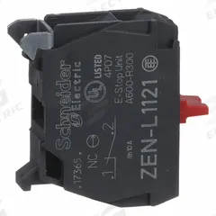 SCHNEIDER Contact Block: 22 mm Panel Mounting Size, 1NC, Momentary, XA Series, Screw Clamp Terminals (MPN ZENL1121). Key specifications — Switch Action: Momentary; Terminal Connection Type: Screw Clamp Terminals; Brand: SCHNEIDER; Compatible with Series: XA.
