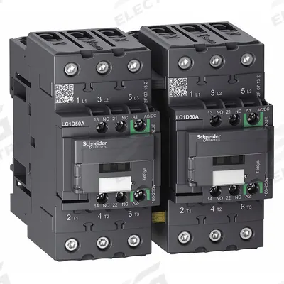 SCHNEIDER Magnetic Contactor: Reversing, 3 Poles, 3NO Contacts, 50 A - Reversing IEC Contactors