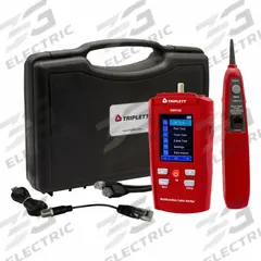 TRIPLETT Copper Cable Certifier: Base Model, RWV10G, Certification, USB, 512 KB, 250 Results Stored. Key specifications — Communication Protocol: USB; Manufacturer Part Number: RWV10G; Alert Type: Digital Display; Compatible Cable Type: Twisted Pair; Data Safe Monitor: No; Digital Memory Capacity: 512 KB; Display Screen Type: LCD; Display Type: Digital.