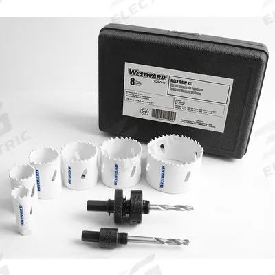 WESTWARD Hole Saw Kit: 8 Pieces, 1 1/2 in Max. Cutting Dp, Bi-Metal - Multi-Material-Cutting Hole Saw Kits