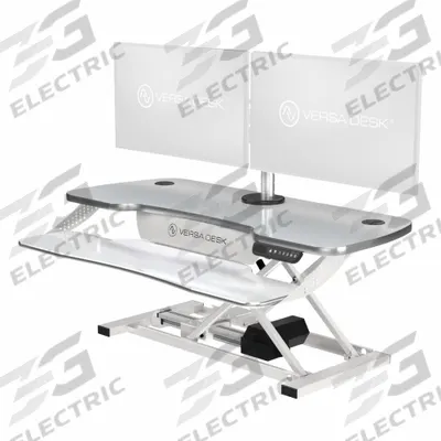 VERSADESK Standing Desk: Electronic, White, Wood, 40 in Overall Wd - Electronic Standing Desk Converters