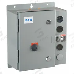 EATON NEMA Magnetic Motor Starter: Non-Reversing, 3 Poles, NEMA Size 00, 9 A, 240V AC Coil (MPN ECN05A2BAA-R63/B). Key specifications — attr211388: EATON; attr951451: 1NO/1NC; attr951453: 220/240V AC; attr951489: Three; attr984425: 1NO/1NC; attr984429: Pilot Light; attr997361: None (Not Applicable to Electronic Overloads).