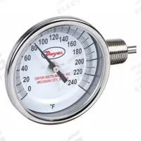 DWYER Dial Thermometer: 0°F to 240°F, ±2%Full Scale Accuracy, 6 in Stem Lg, 3 in Dial Dia (MPN BTLR36051). Key specifications — Accuracy: ±2 % Full Scale; Brand: DWYER.