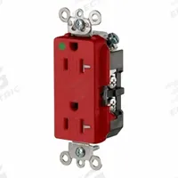 LEVITON Duplex Receptacle Outlet: Hospital Grade, Duplex, 5-20R, Red, 125V AC, 20 A, 2 Pole / 3 Wire (MPN 16362-SGR)