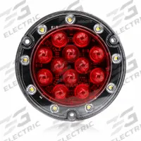 MAXXIMA Stop/Tail/Turn/Back-Up Light: LED, Stop, Turn, and Tail Combo Light, Clear/Red, Round, IP67 (MPN M85437R-WL). Key specifications — Standards: DOT Compliant; Electrical Connection: Blunt Cut Wires; Brand: MAXXIMA; Installation Type: Permanent; Lens Color: Red; Mount Type: Flange; Lighting Technology: LED; Light Type: Stop, Turn, and Tail Combination Light.