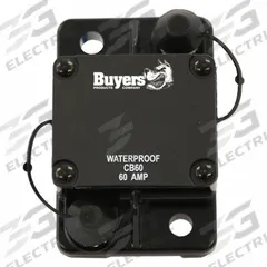 Automotive Circuit Breaker: CB, 42V DC, 60 A at 42V DC, Stud (MPN CB60). Key specifications — Series: CB; Voltage: 42V DC; Interrupt Rating: 60 A at 42V DC; Terminal Connection: Stud; Circuit Breaker Type: Hi-Amp Circuit Breaker; Brand: BUYERS PRODUCTS.