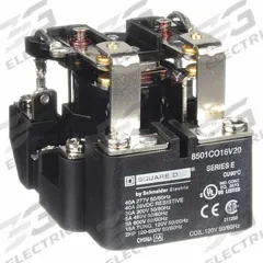 SCHNEIDER Open Power Relay: Surface Mounted, 30 A Current Rating, 120V AC, DPDT, 8 Pins/Terminals (MPN 8501CO16V20). Key specifications — Brand: SCHNEIDER; Base Type: Square; Mounting Style: Through Panel; Electrical Connection: Screw Clamp; Manufacturer Part Number: 8501CO16V20; Series: 8501C Series.