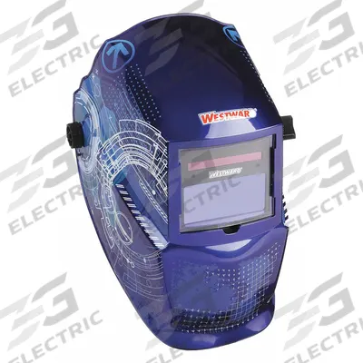 WESTWARD Welding Helmet: Auto-Darkening, 2 Arc Sensors, Graphics, Blue/White, W9-13 - Auto-Darkening Welding Helmets - Graphic