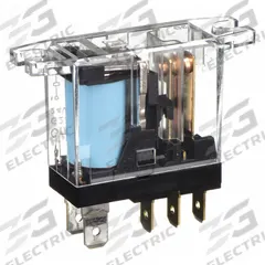 OMRON Flange Mount Relay: Surface (Top Flange) Mounted, 10 A Current Rating, 24V DC, SPDT (MPN G2R-1-T-DC24). Key specifications — Brand: OMRON; Base Type: Square; Mounting Style: Top Flange; Electrical Connection: Quick-Connect; Manufacturer Part Number: G2R-1-T-DC24; Operating Current: 7.5 A at 250V AC (Inductive Load); Series: G2R Power Series.