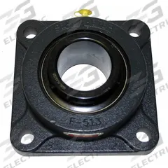 SEALMASTER 4 Bolt Flange Bearing: Radial Ball, 1 in Bore, Cast Iron, Set Screws, 4 1/4 in Lg, Square (MPN MSF-16). Key specifications — Bore Type: Cylindrical; Brand: SEALMASTER; Lubricant Material: NLGI #2 Equivalent; Mounting Bolt Size: 7/16 in; System of Measurement: Inch.