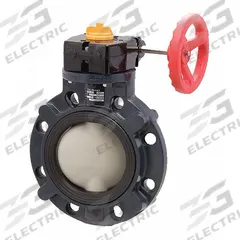 ASAHI Butterfly Valve: 12 in Pipe Size, Concentric, 100 psi Max. Pressure (CWP), Wafer, PVC, EPDM (MPN 173719120). Key specifications — Brand: ASAHI; Handle Type: Gear Operated Handwheel; Disc Material: Polypropylene.